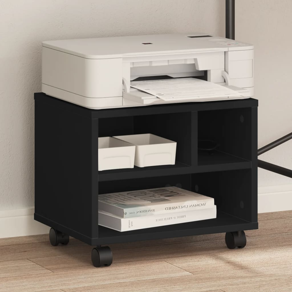 Black Vidaxl Printer Stand With Wheels 41X32x34,5 Cm