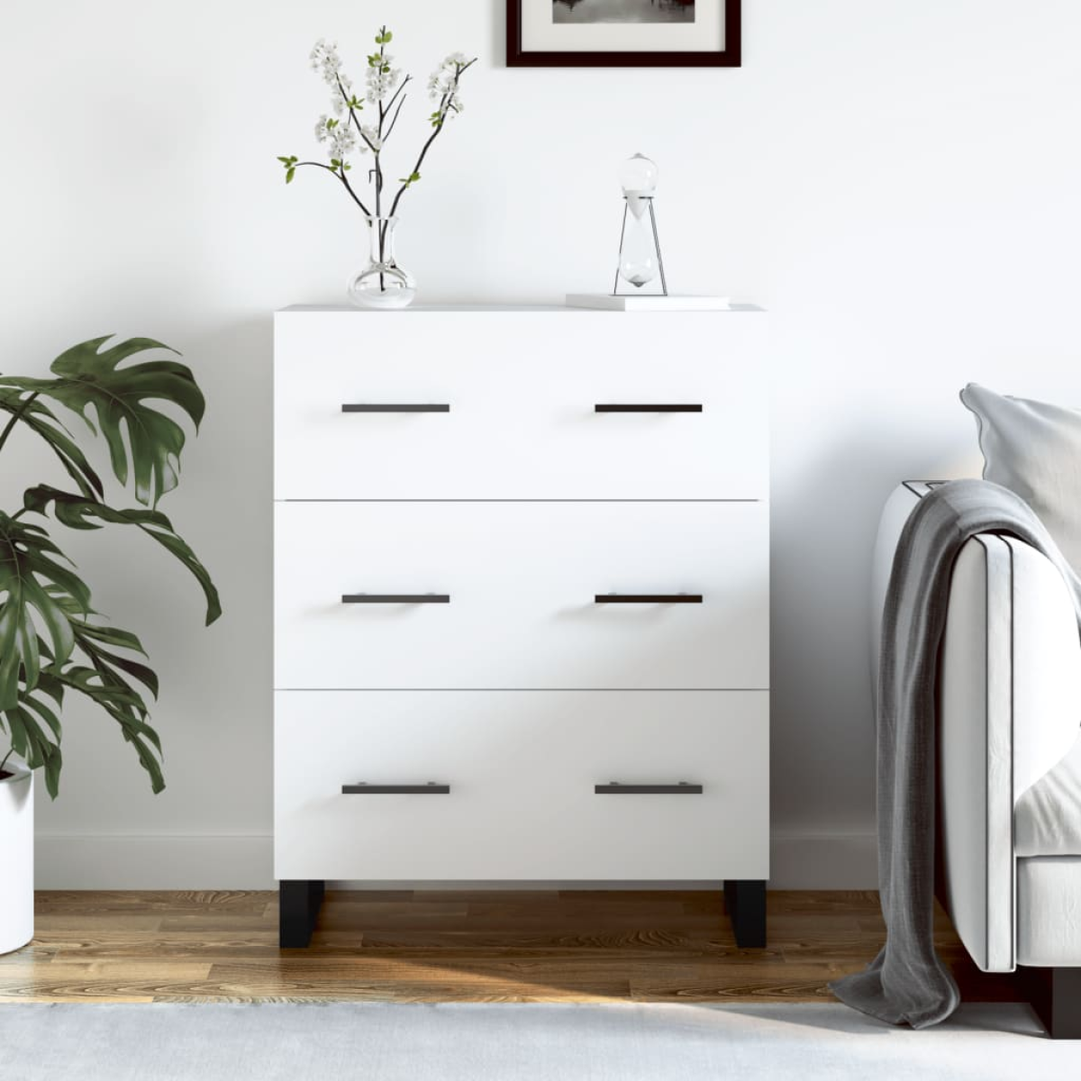 White Vidaxl Sideboard 69.5X34x90 Cm Engineered Wood