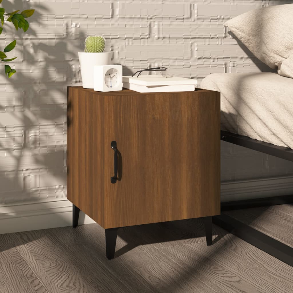 Brown Vidaxl Bedside Cabinet Oak Engineered Wood