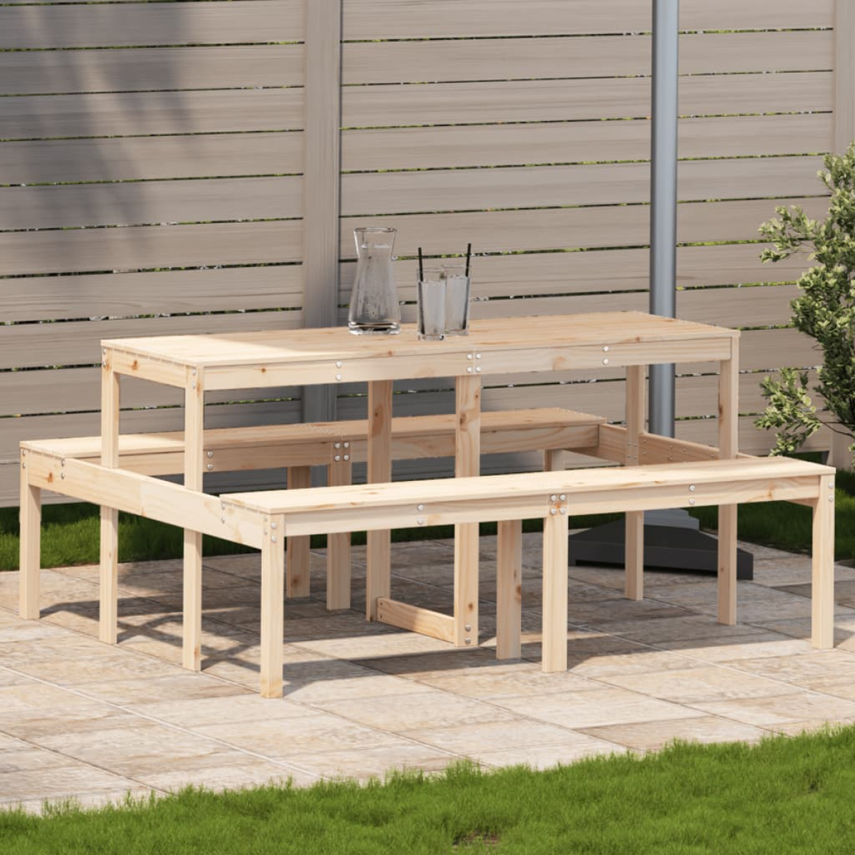Grain Vidaxl Picnic Table 160X134x75 Cm Solid Wood Pine