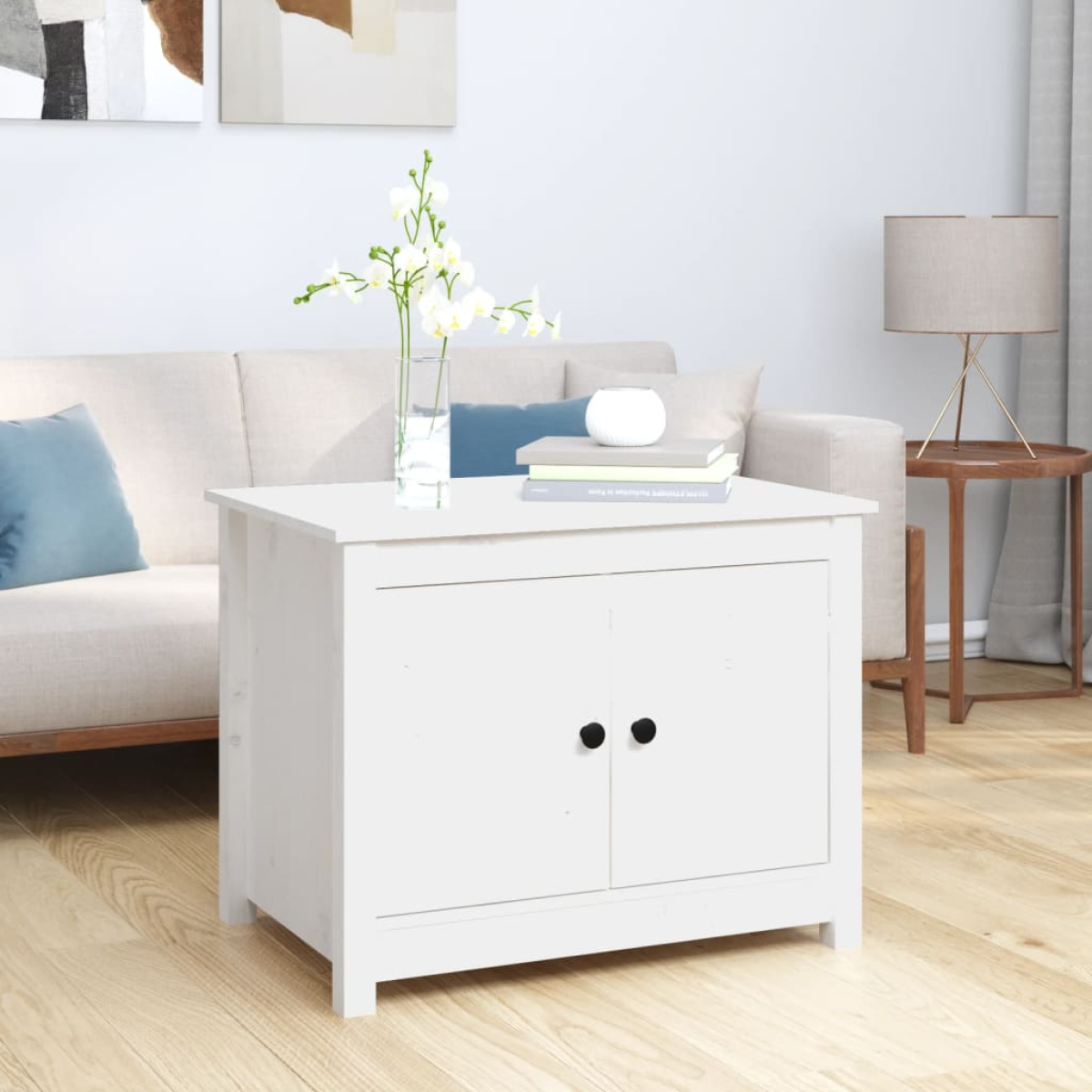 White Vidaxl Coffee Table 71X49x55 Cm Solid Wood Pine