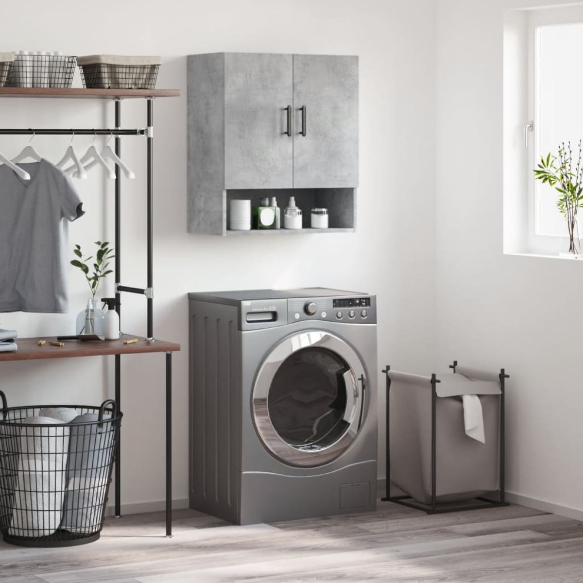 Grey Vidaxl Wall Cabinet Concrete 60X31x70 Cm Engineered Wood