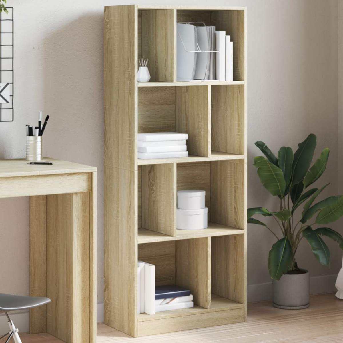 Vidaxl Bookcase Sonoma Oak 57X28.5x141 Cm Engineered Wood