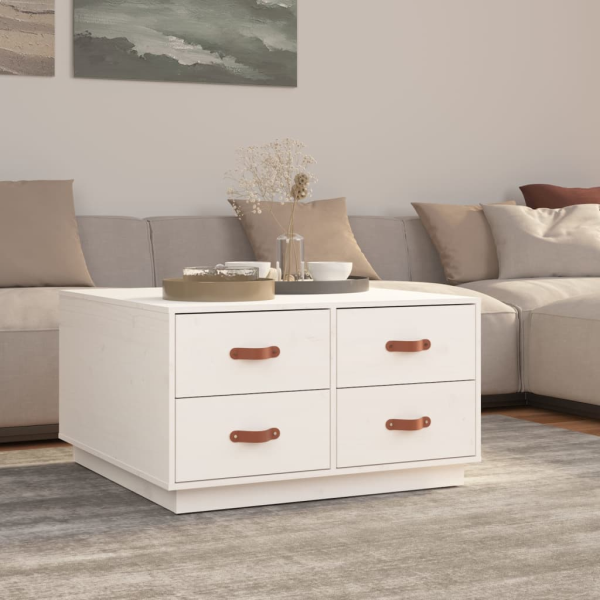 White Vidaxl Coffee Table 80X80x45 Cm Solid Wood Pine