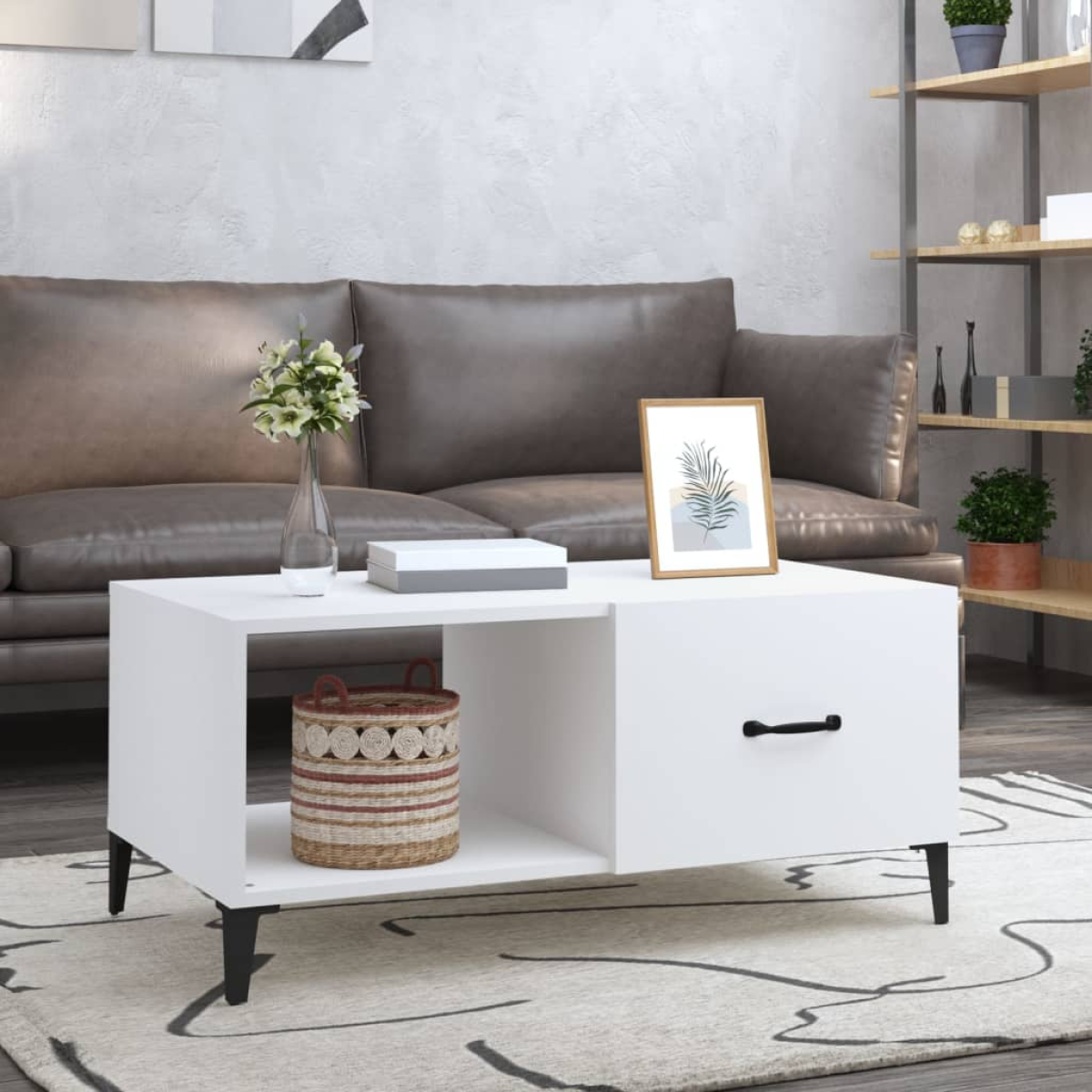 White Vidaxl Coffee Table 90X50x40 Cm Engineered Wood