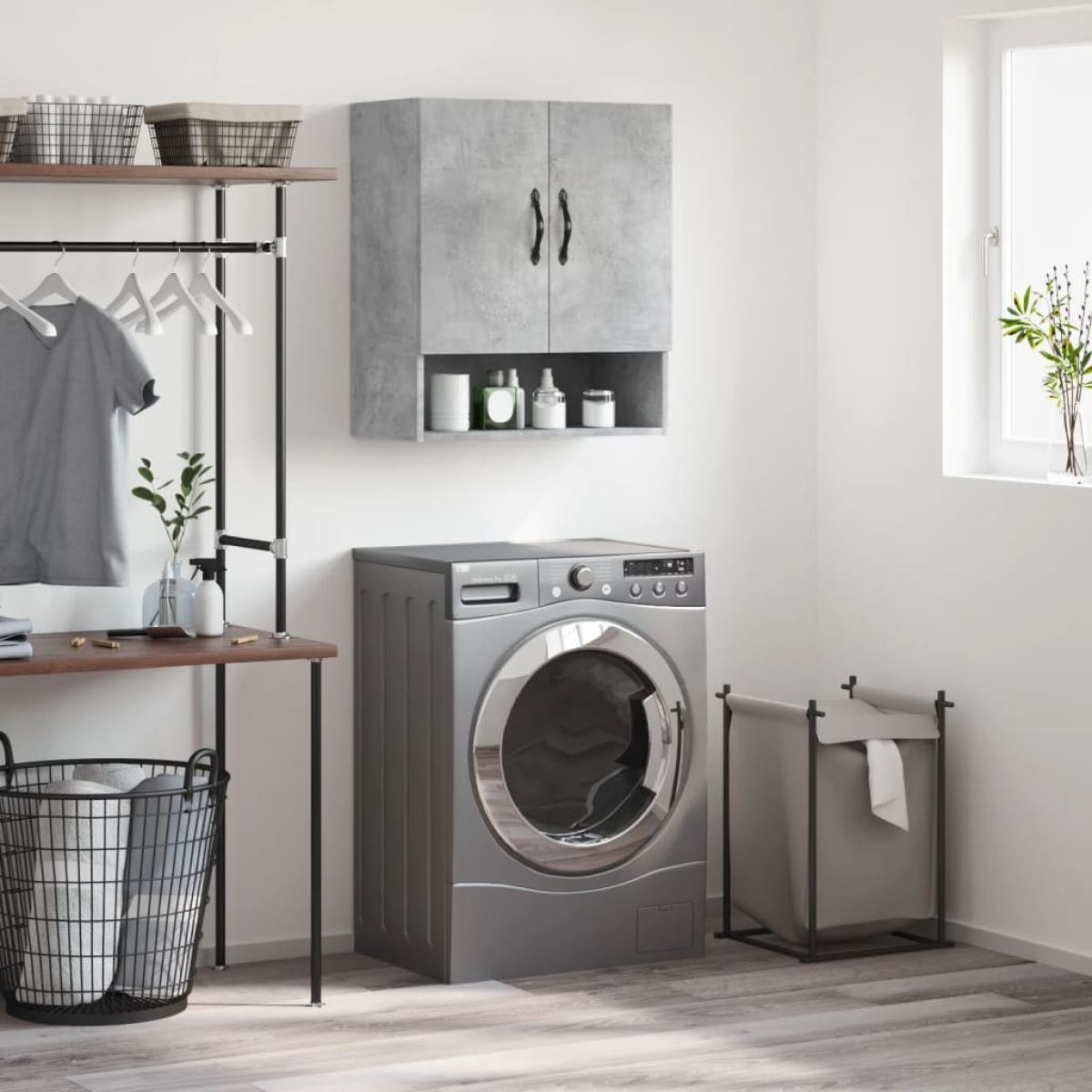 Grey Vidaxl Wall Cabinet Concrete 60X31x70 Cm Engineered Wood