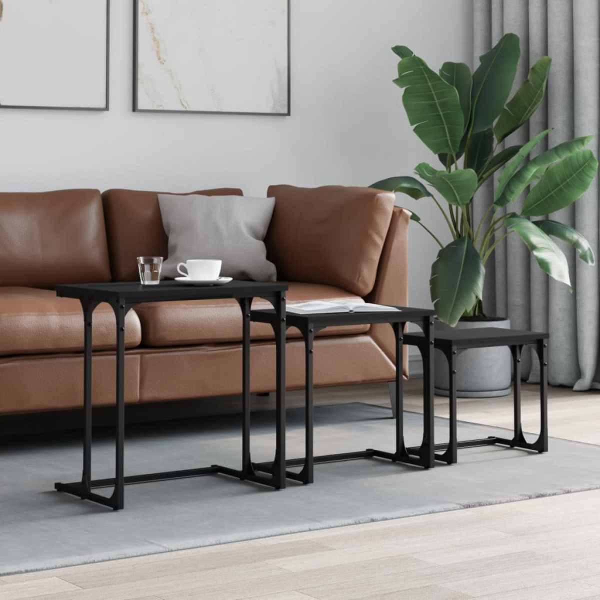 Black Vidaxl Nesting Coffee Tables 3 Pcs Engineered Wood