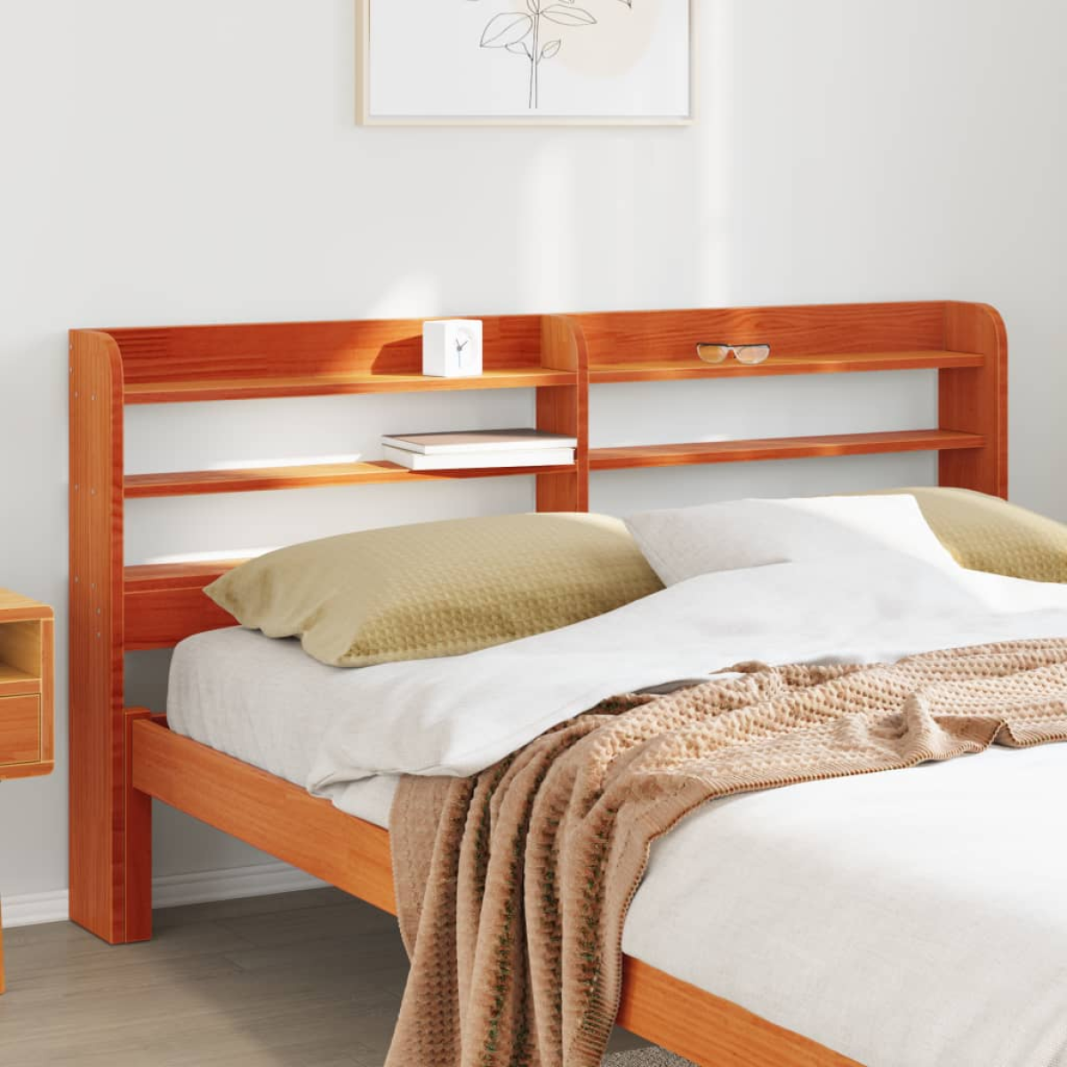 Brown Vidaxl Headboard With Shelves Wax 120 Cm Solid Wood Pine