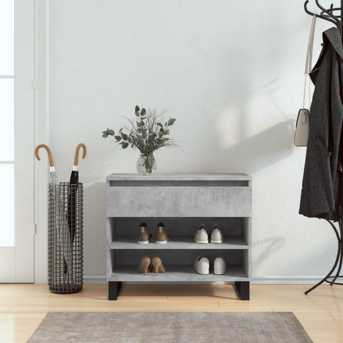 Grey Vidaxl Shoe Cabinet Concrete 70X36x60 Cm Engineered Wood