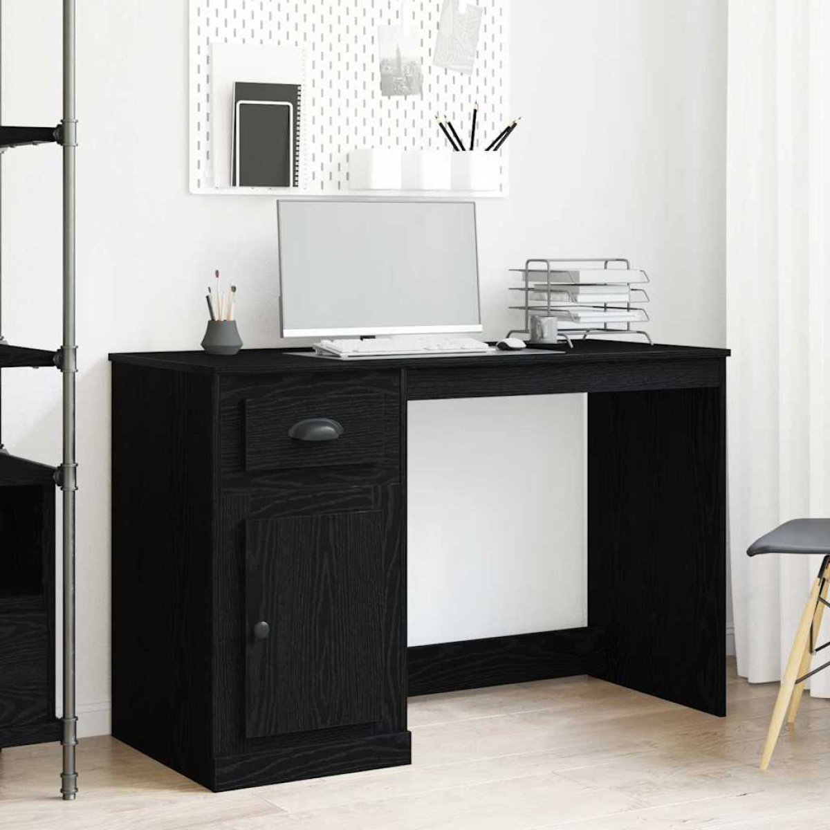 Black Vidaxl Desk With Drawer Oak 50 X 115 X 75 Cm Engineered Wood