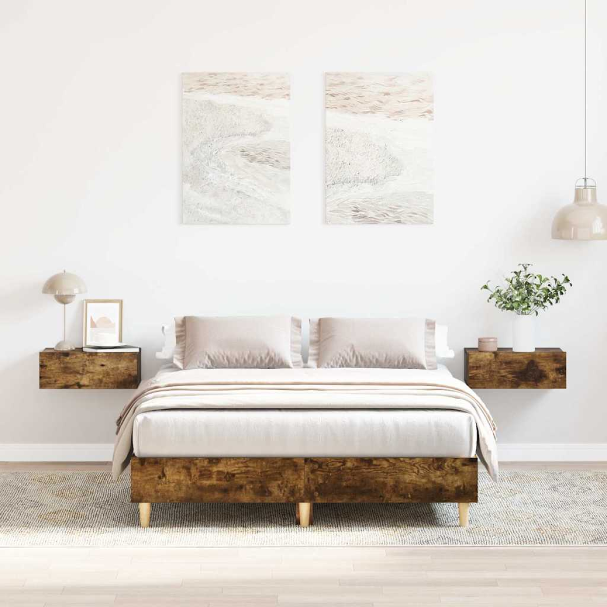 vidaXL Bed Frame No Mattress Smoked Oak 135x190 cm Double Engineered Wood