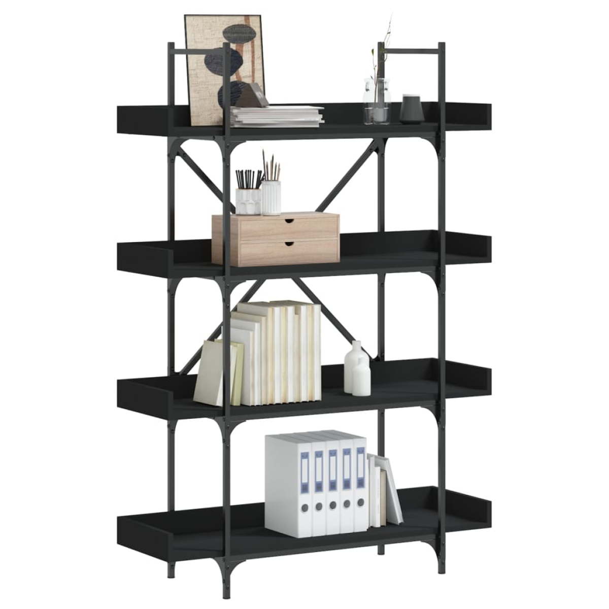 Black Vidaxl Bookcase 4-Tier 100X33x145.5 Cm Engineered Wood
