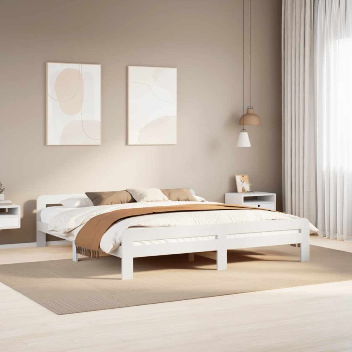 White Vidaxl Bed Frame Without Mattress 200X200 Cm Solid Wood Pine