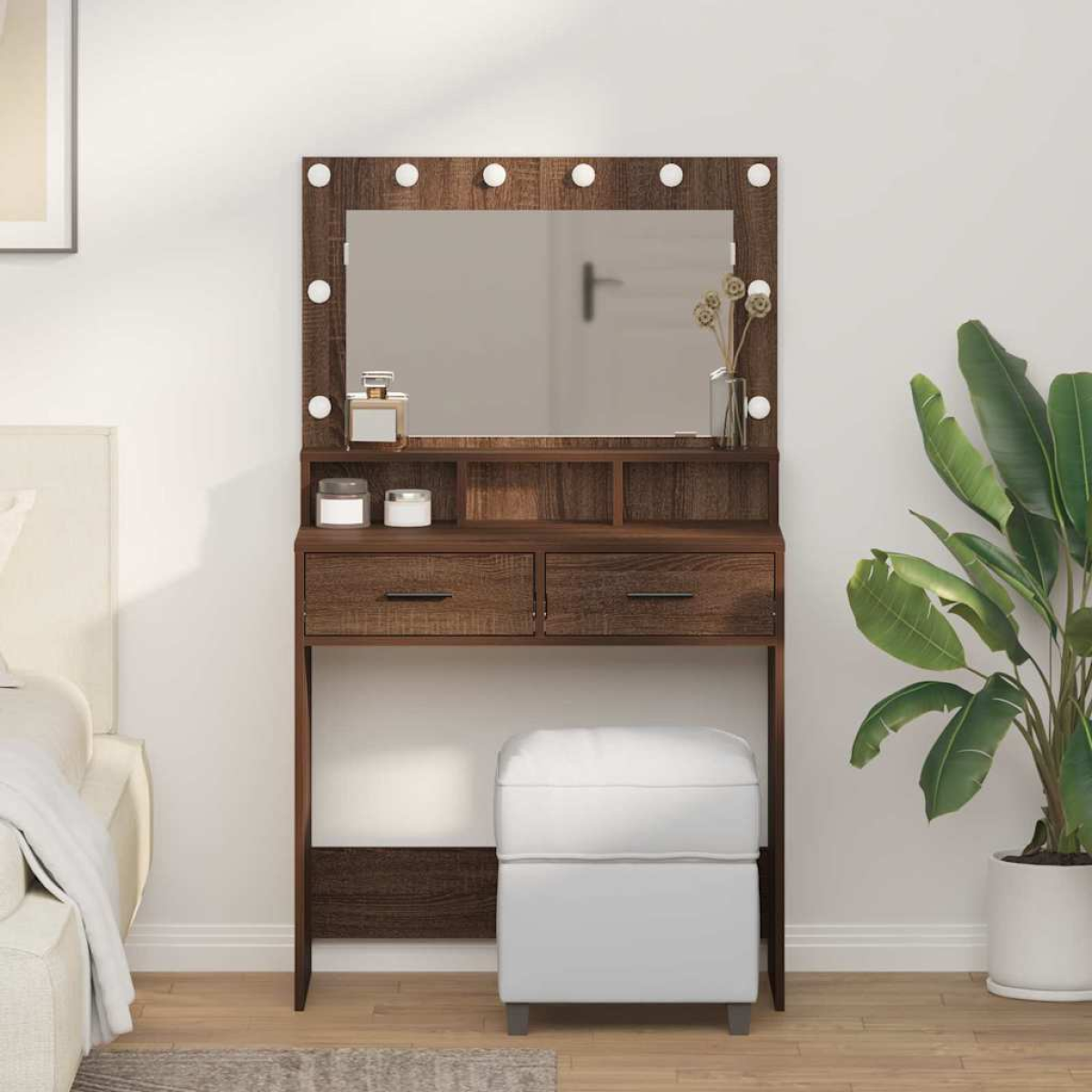 Brown Vidaxl Dressing Table Oak 79 X 41 X 135 Cm Engineered Wood