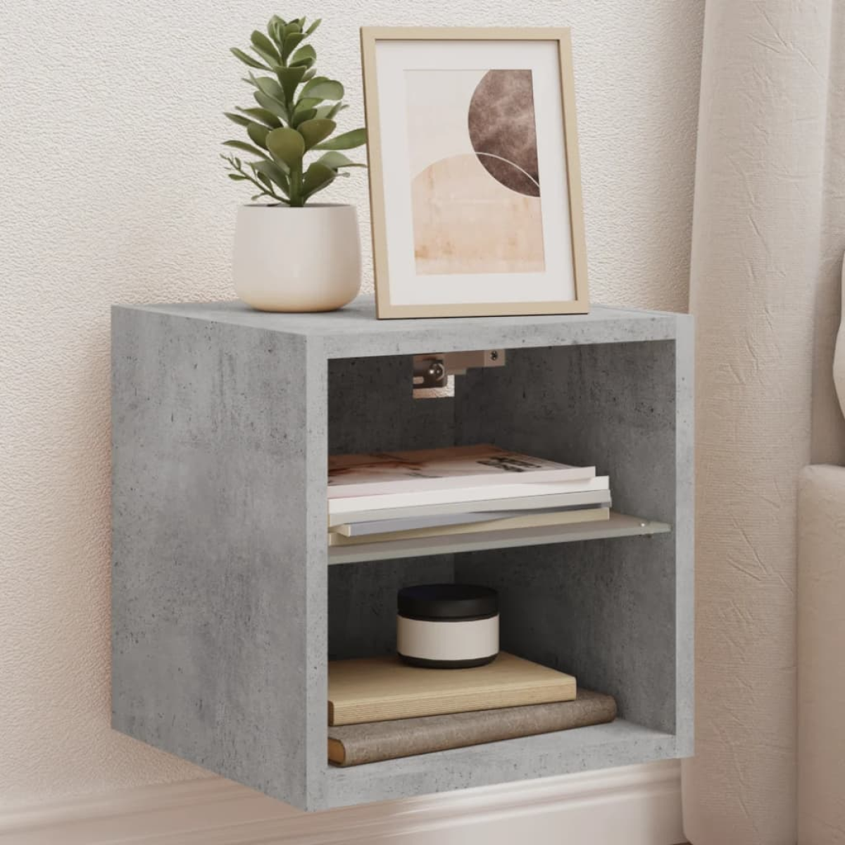 Grey Vidaxl Tv Wall Cabinets With Led Lights 2 Pcs Concrete 30X28.5x30 Cm