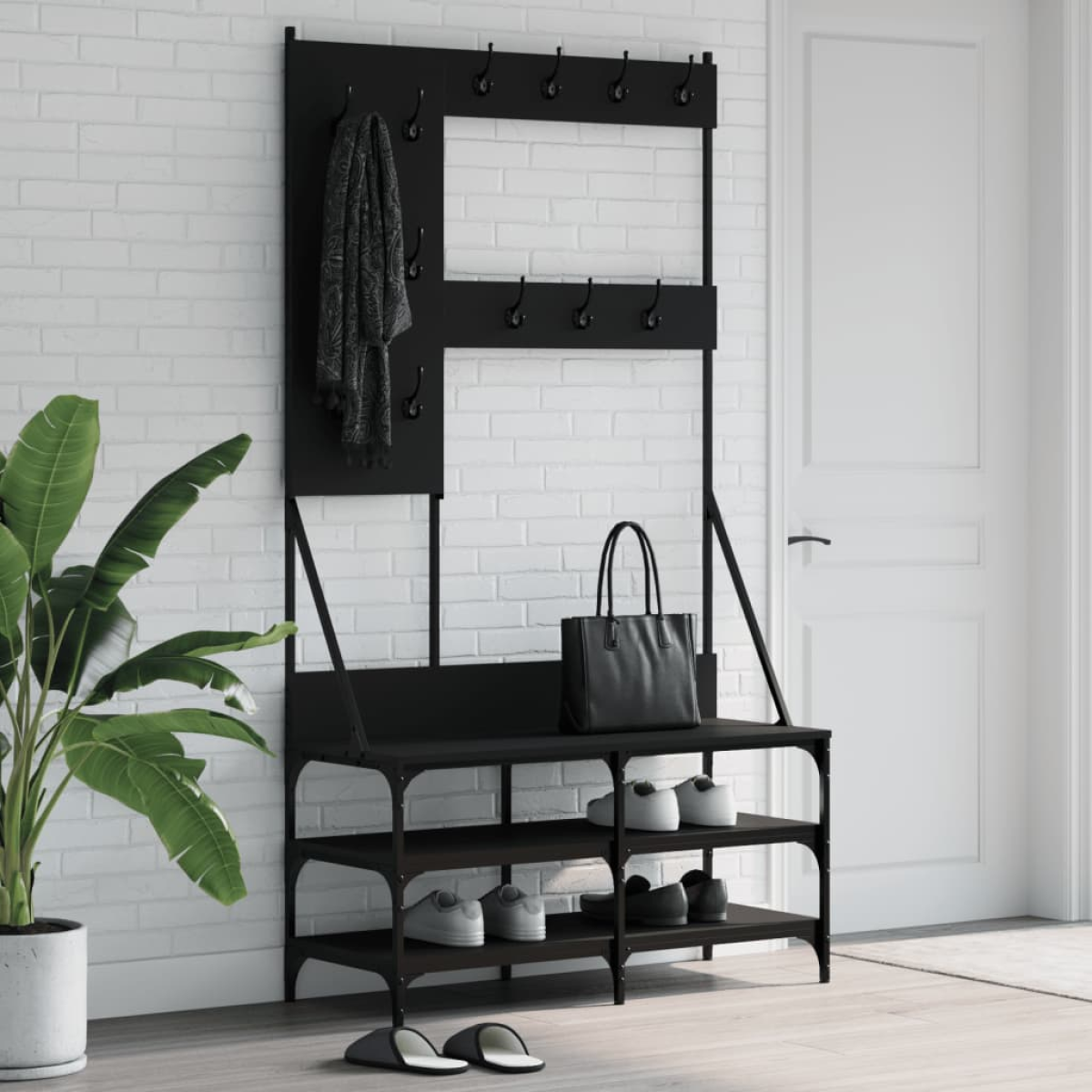 Black Vidaxl Clothes Rack With Shoe Storage 100X40x184 Cm