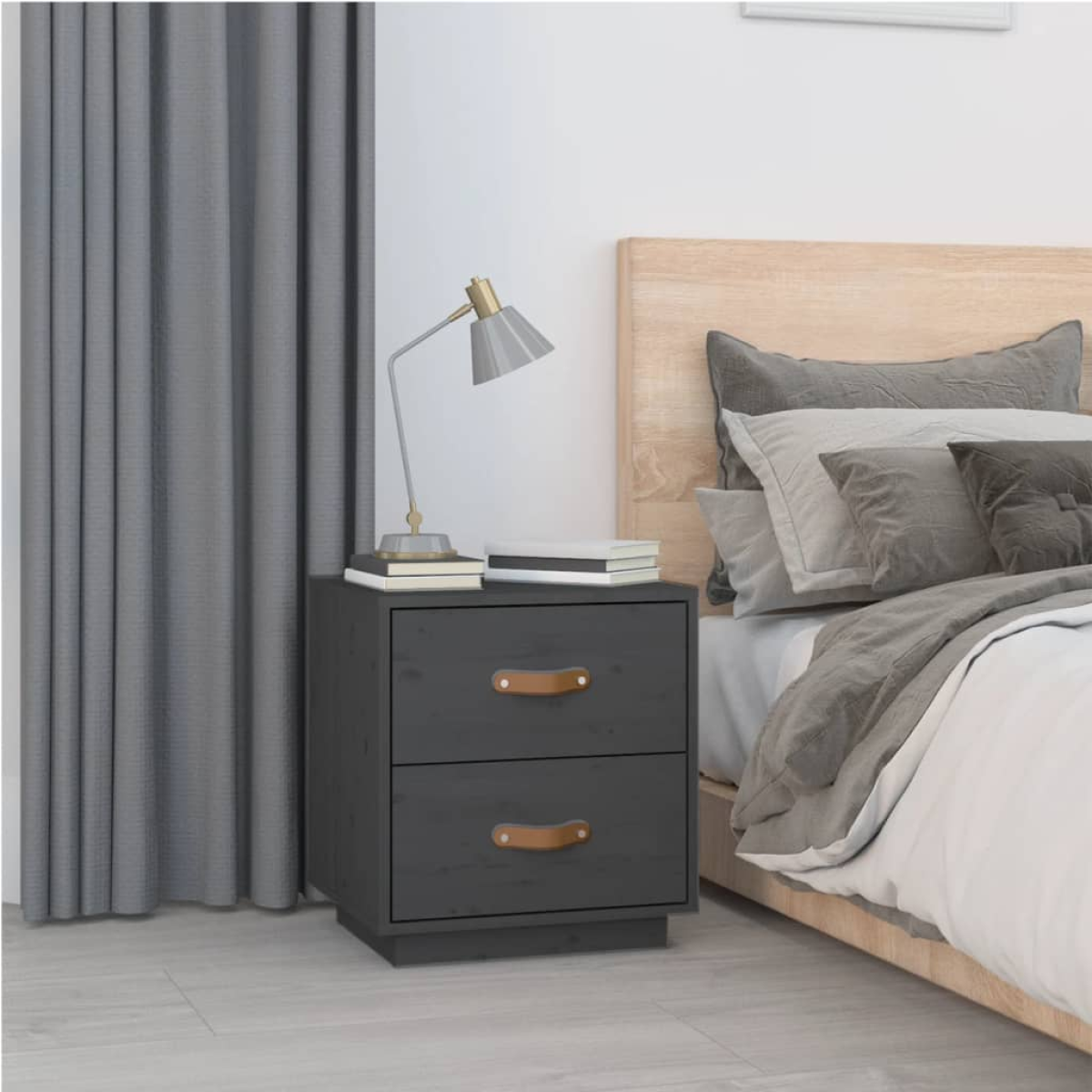 Grey Vidaxl Bedside Cabinet 40X34x45 Cm Solid Wood Pine