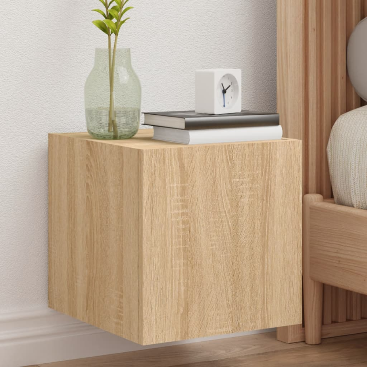 vidaXL TV Wall Cabinet with LED Lights Sonoma Oak 30.5x35x30 cm