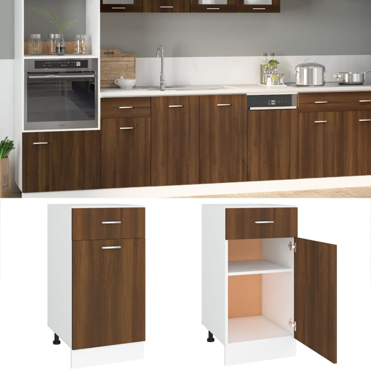 Brown Vidaxl Drawer Bottom Cabinet Lyon Oak 40X46x81.5 Cm Engineered Wood