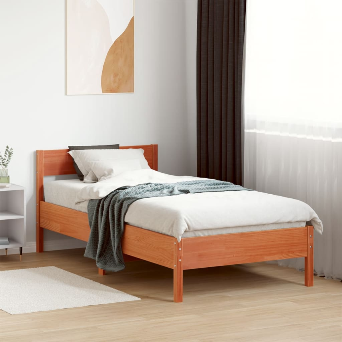 Brown Vidaxl Bed Frame Without Mattress Wax 75X190 Cm Small Single Solid Wood Pine