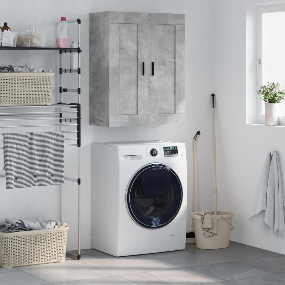 Grey Vidaxl Wall Mounted Cabinet Concrete 69.5X34x90 Cm Engineered Wood