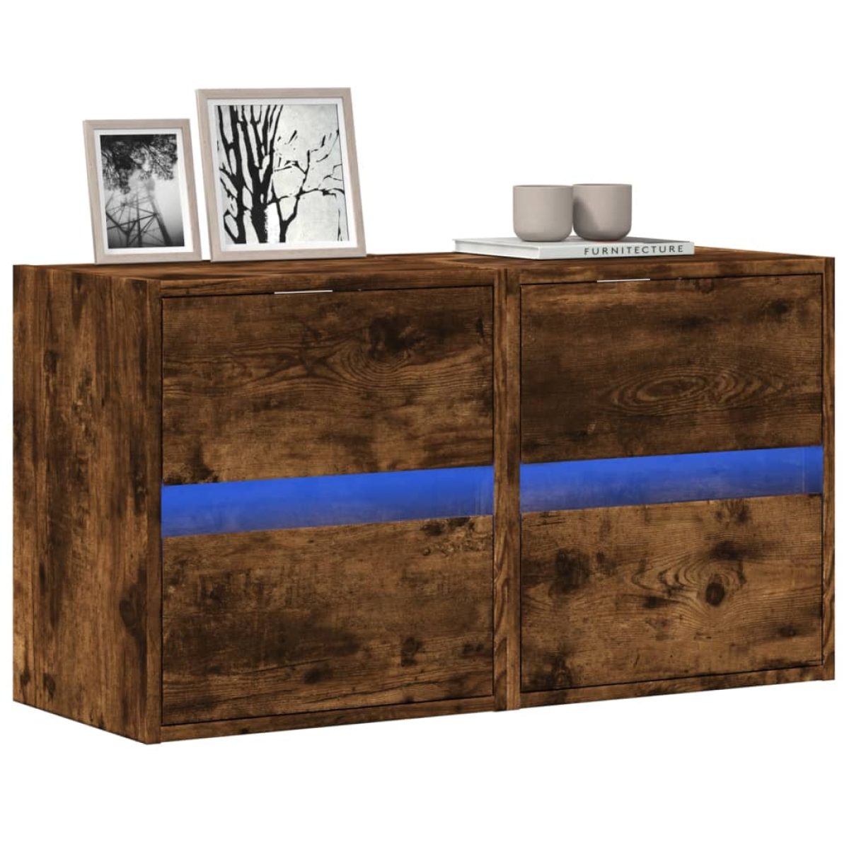 Light Vidaxl Tv Wall Cabinets With Led S 2 Pcs Smoked Oak 41X31x45 Cm