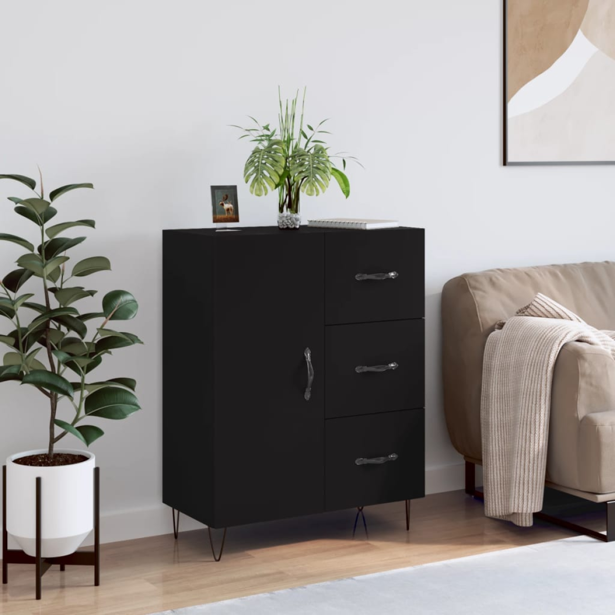 Black Vidaxl Sideboard 69.5X34x90 Cm Engineered Wood