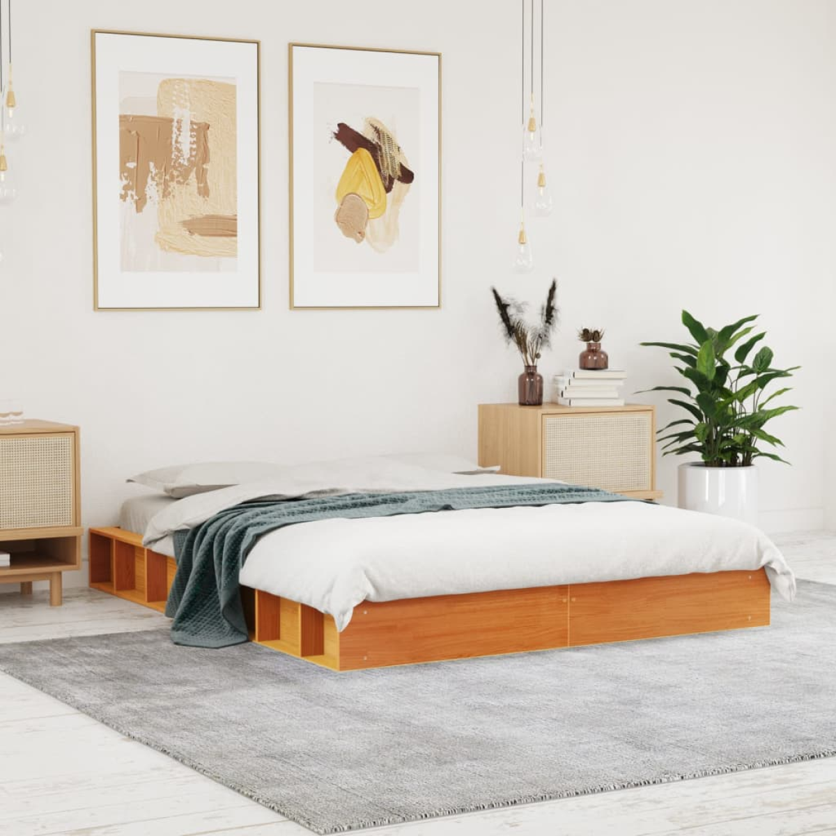 Brown Vidaxl Bed Frame Without Mattress Wax 120X200 Cm Solid Wood Pine