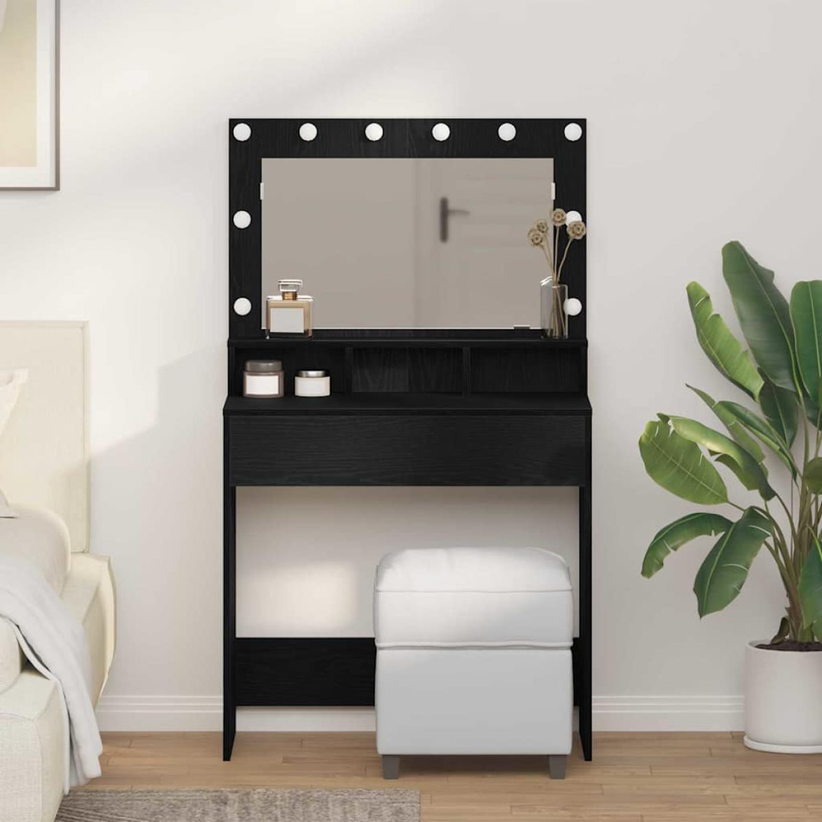 Black Vidaxl Dressing Table Oak 79 X 41 X 135 Cm Engineered Wood