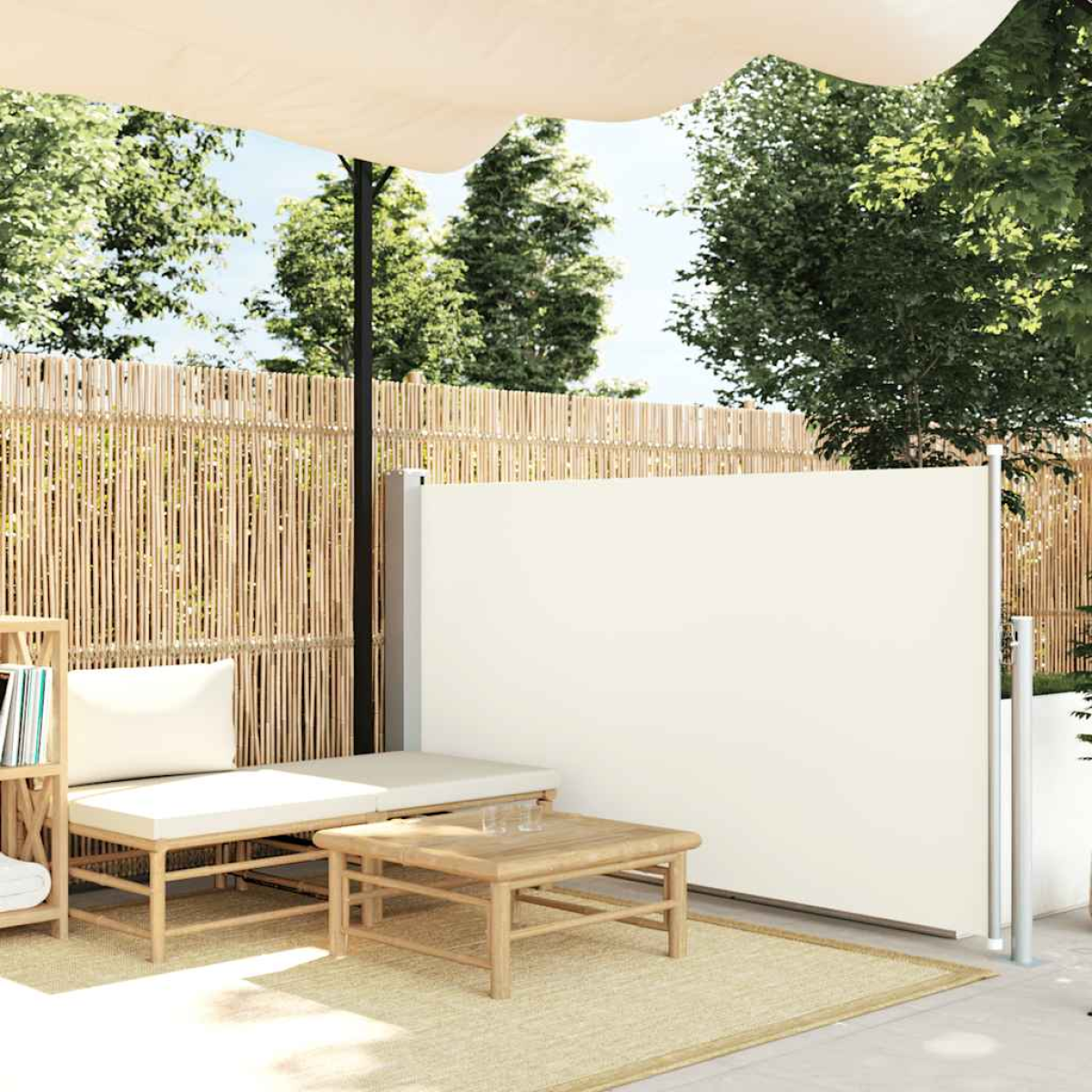 Cream Vidaxl Patio Retractable Side Awning 100X500 Cm