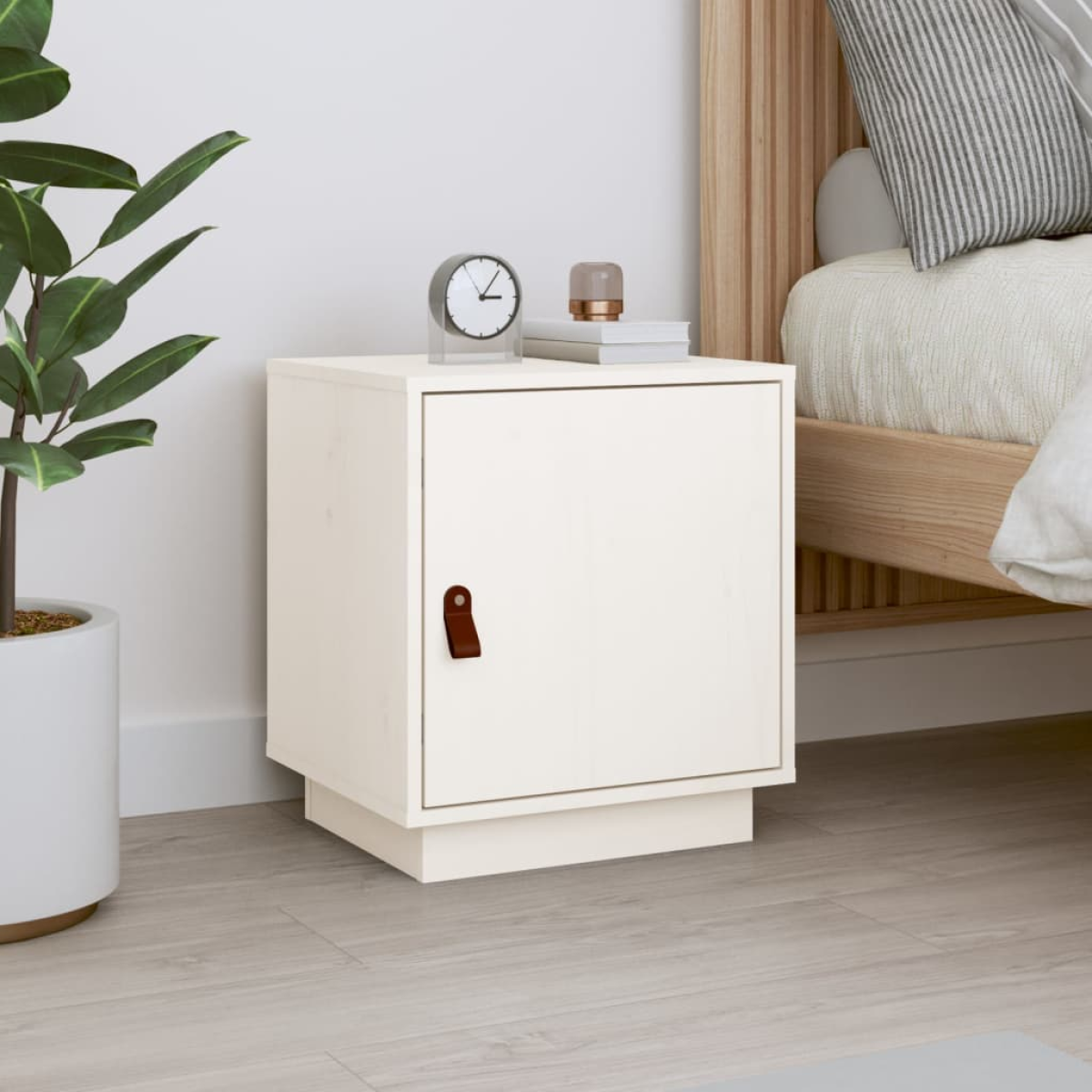 White Vidaxl Bedside Cabinet 40X34x45 Cm Solid Wood Pine