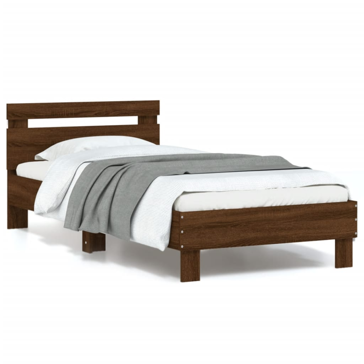 Brown Vidaxl Bed Frame Without Mattress With Led Lights Oak 90X190 Cm Single