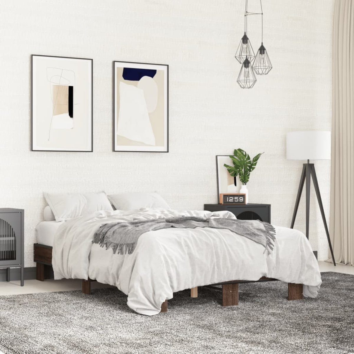 Brown Vidaxl Bed Frame Without Mattress Oak 135X190 Cm Double