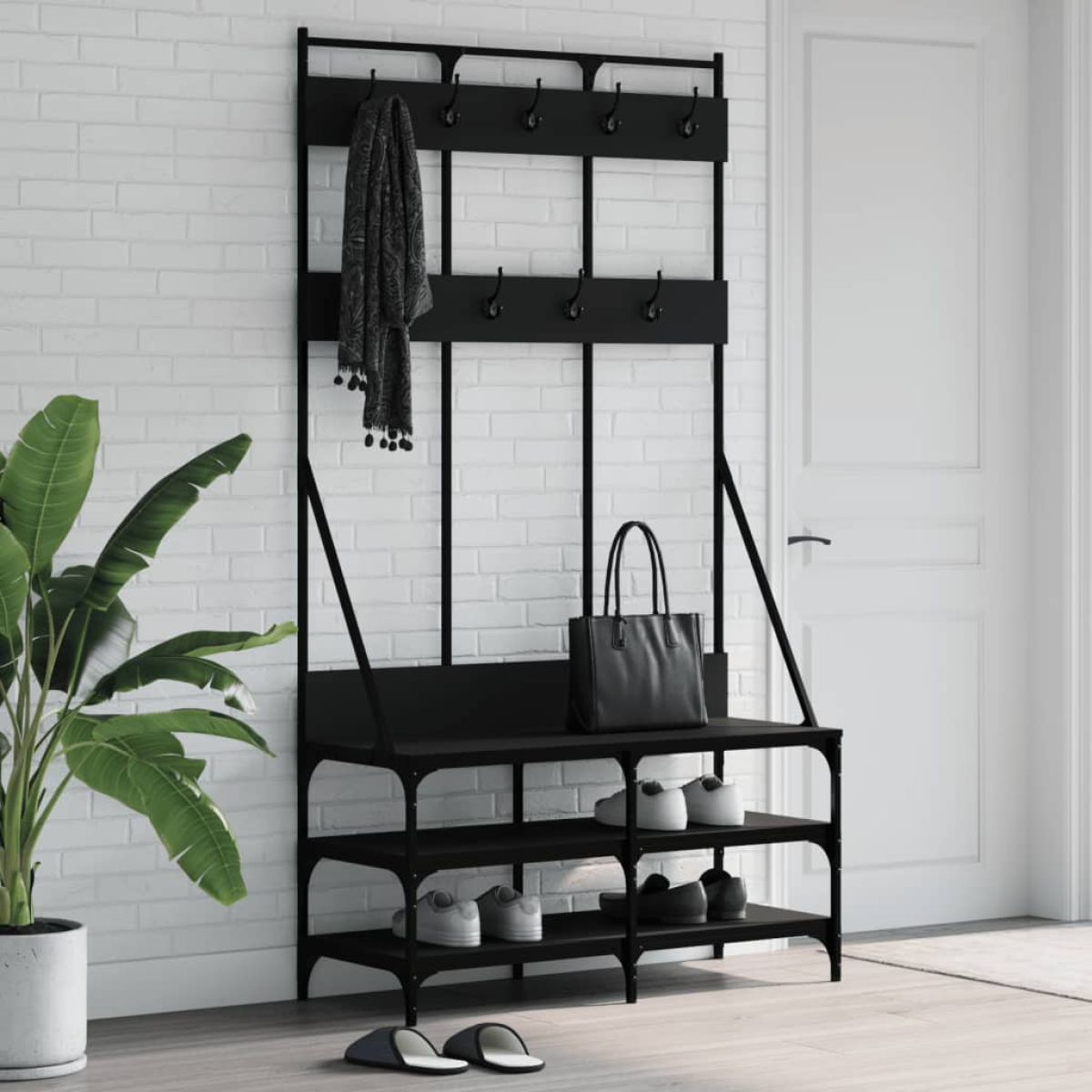 Black Vidaxl Clothes Rack With Shoe Storage 100X40x184 Cm