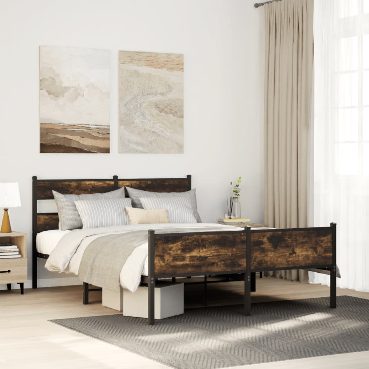 vidaXL Bed Frame without Mattress Smoked Oak 140x200 cm Engineered Wood
