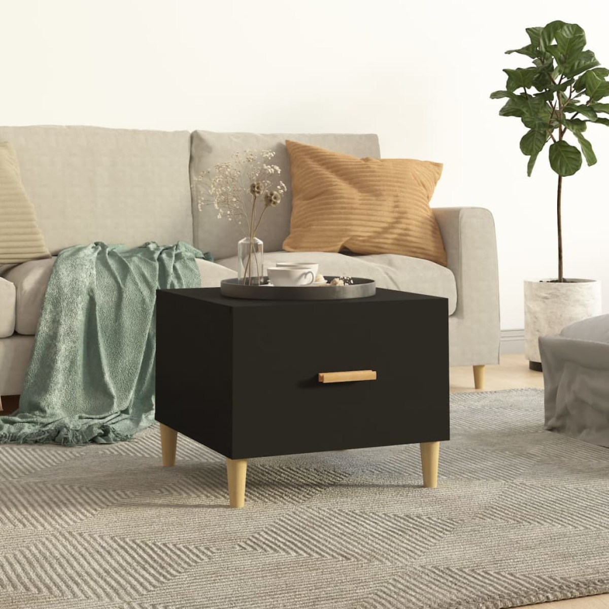 Black Vidaxl Coffee Table 50X50x40 Cm Engineered Wood