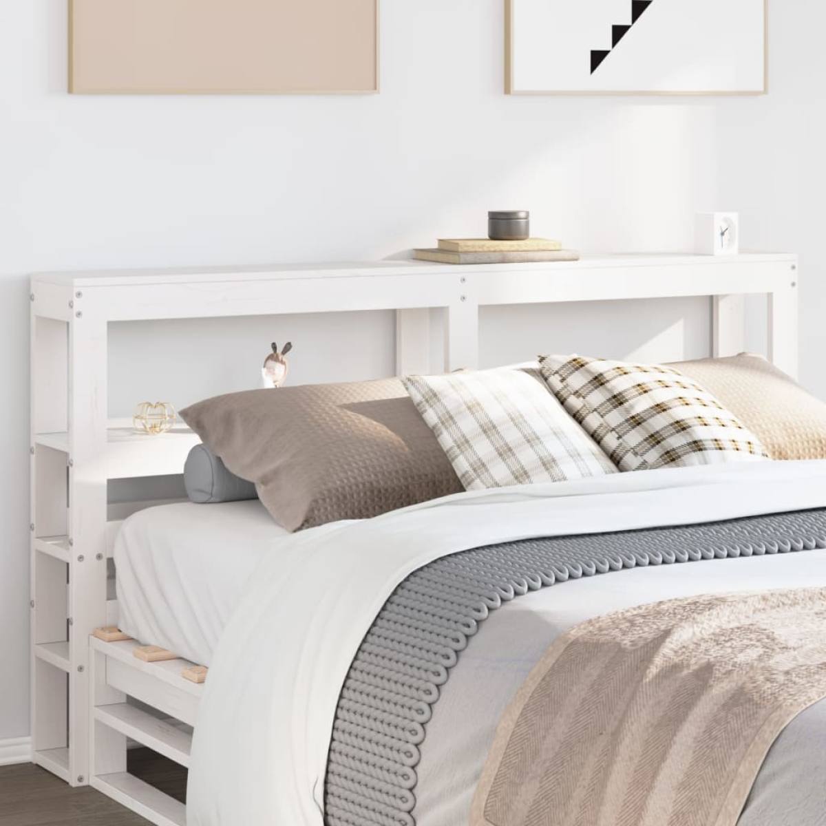 White Vidaxl Headboard With Shelves 150 Cm Solid Wood Pine