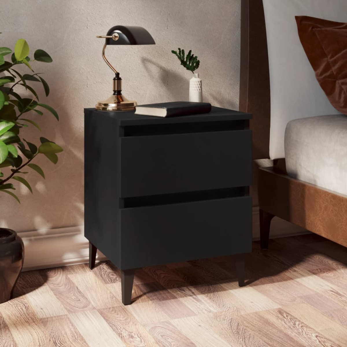 Black Vidaxl Bed Cabinets 2 Pcs 40X35x50 Cm Engineered Wood