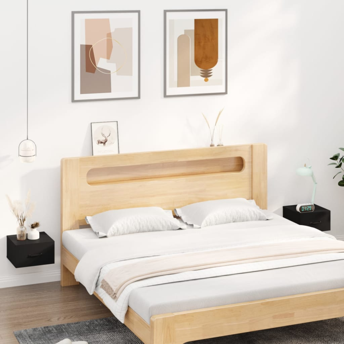 Black Vidaxl Wall-Mounted Bedside Cabinets 2 Pcs 35X35x20 Cm