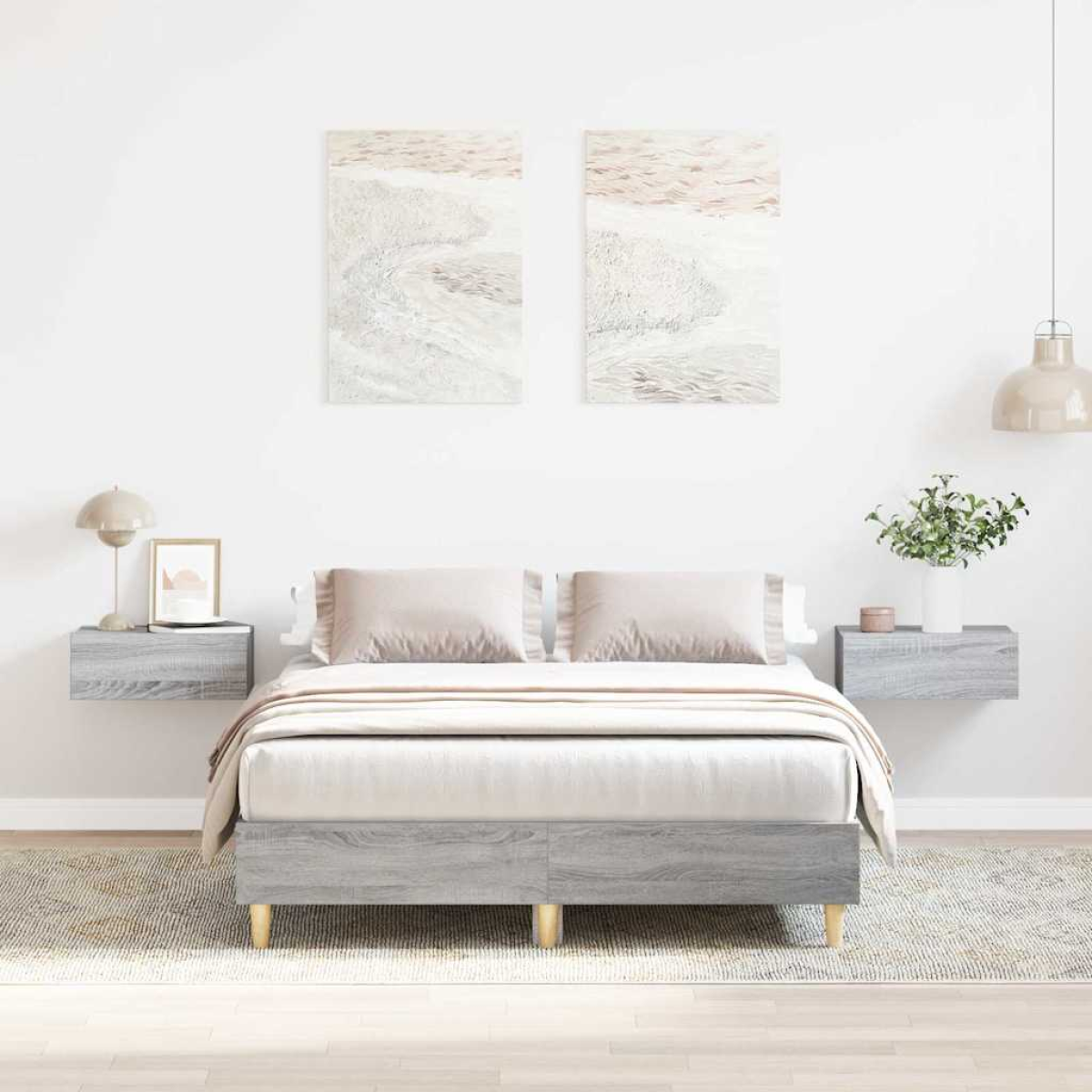 Grey Vidaxl Bed Frame No Mattress Sonoma 140X190 Cm Engineered Wood