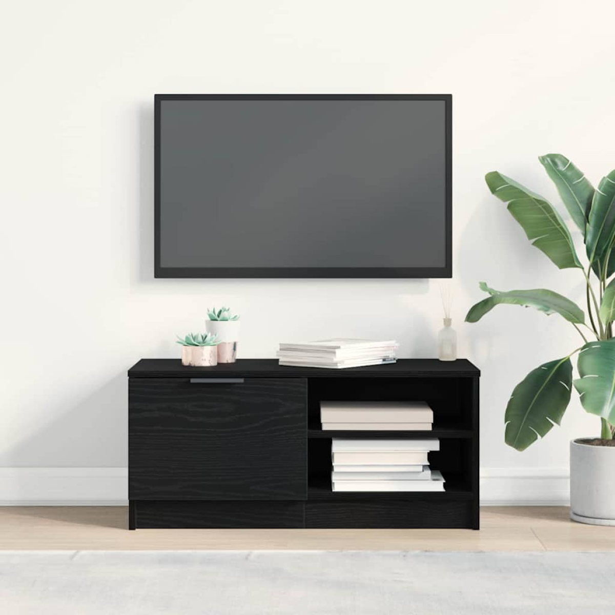 Black Vidaxl Tv Cabinet 80 X 35 X 36.5 Cm Engineered Wood