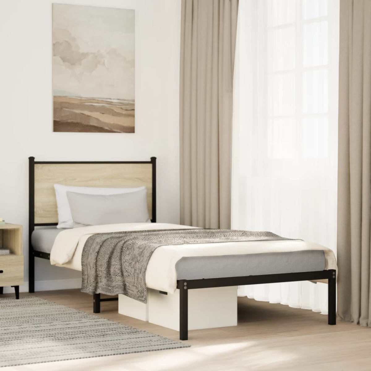 vidaXL Metal Bed Frame without Mattress Sonoma Oak 80x200 cm