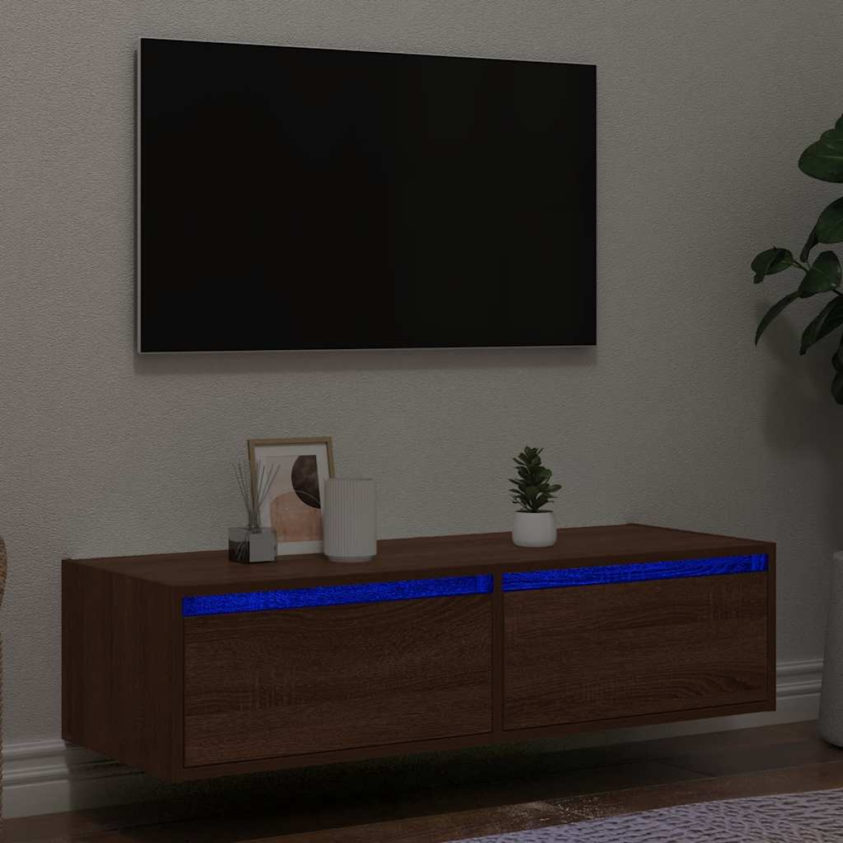 Brown Vidaxl Tv Cabinet With Led Lights Oak 100X35.5x25 Cm