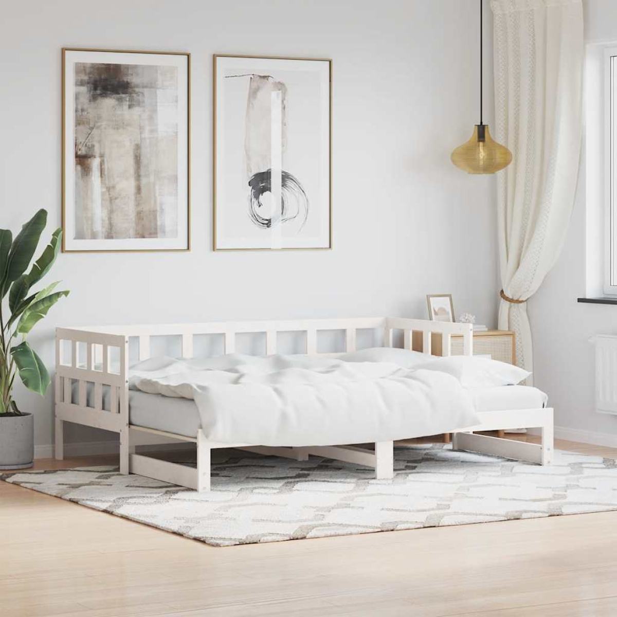 White Vidaxl Daybed With Trundle Without Mattress 90X190 Cm Single Solid Wood
