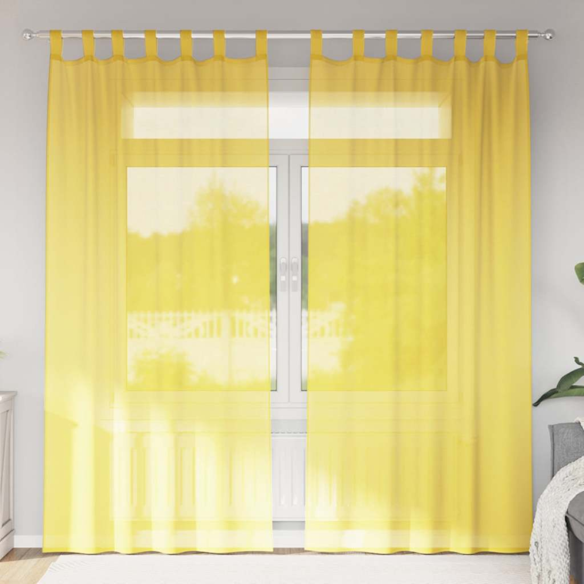 Yellow Vidaxl Voile Curtains With Loops 2 Pcs 140X245 Cm