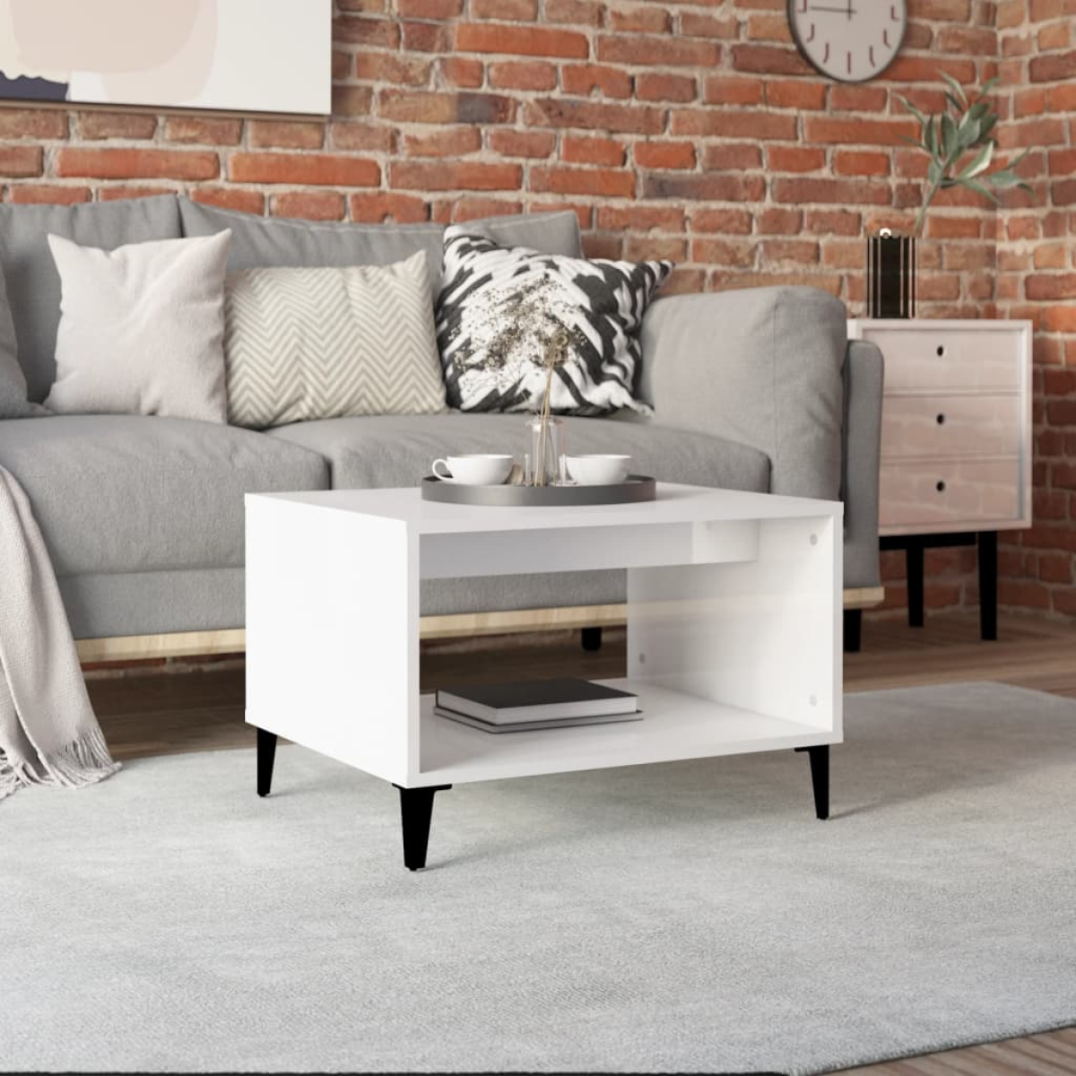 White Vidaxl Coffee Table High Gloss 60X50x40 Cm Engineered Wood