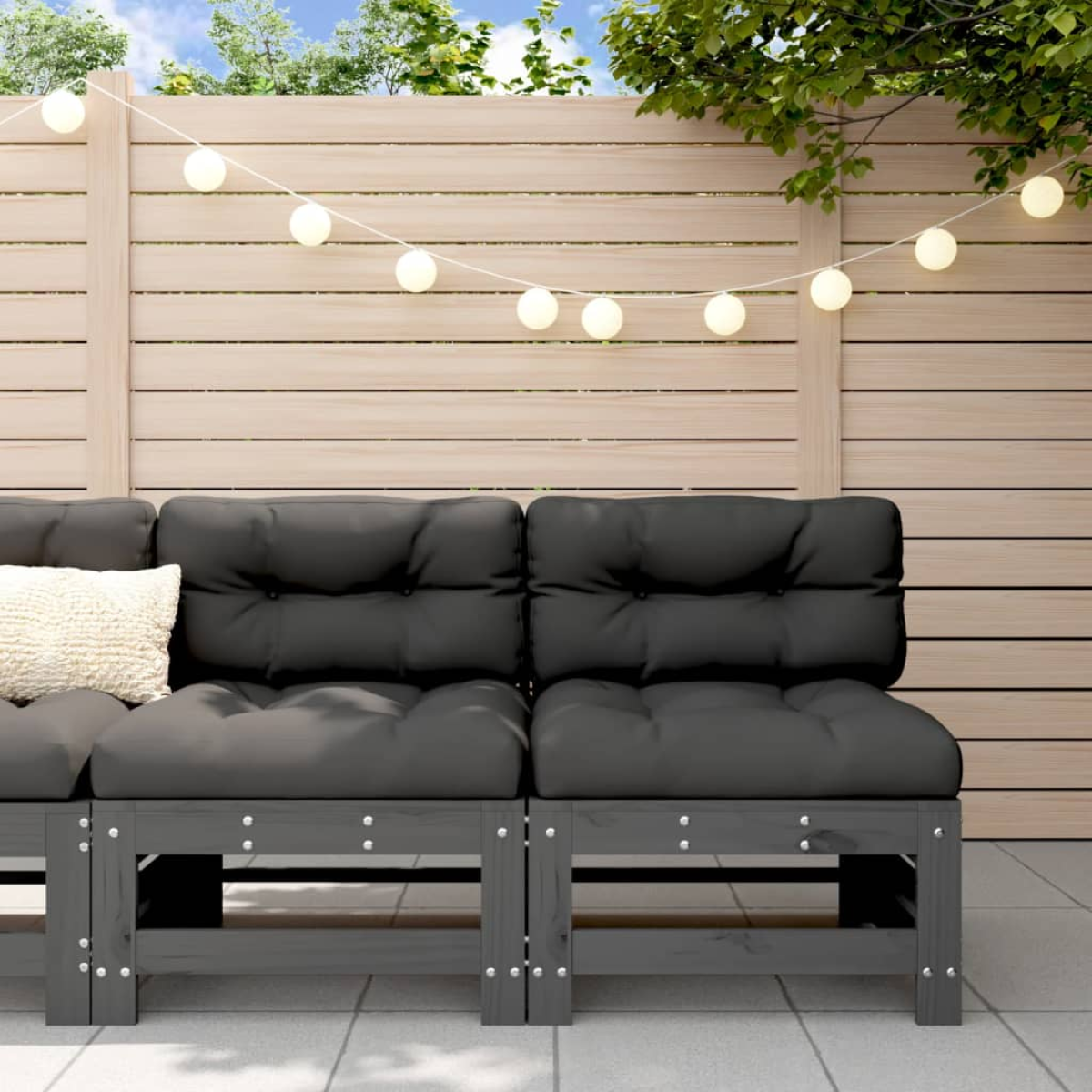 Grey Vidaxl Middle Sofas With Cushions 2 Pcs Solid Wood Pine