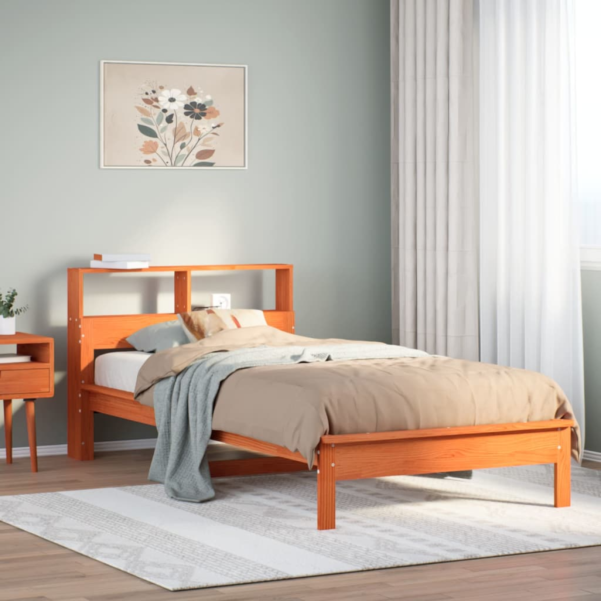 Brown Vidaxl Bookcase Bed Without Mattress Wax 75X190 Cm Small Single Solid Wood Pine