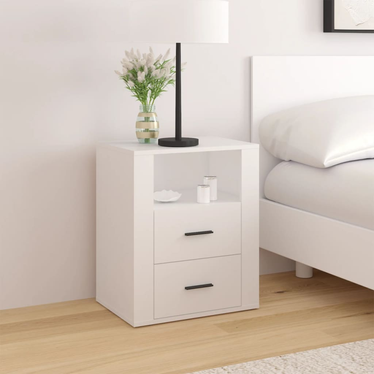 White Vidaxl Bedside Cabinet 50X36x60 Cm Engineered Wood