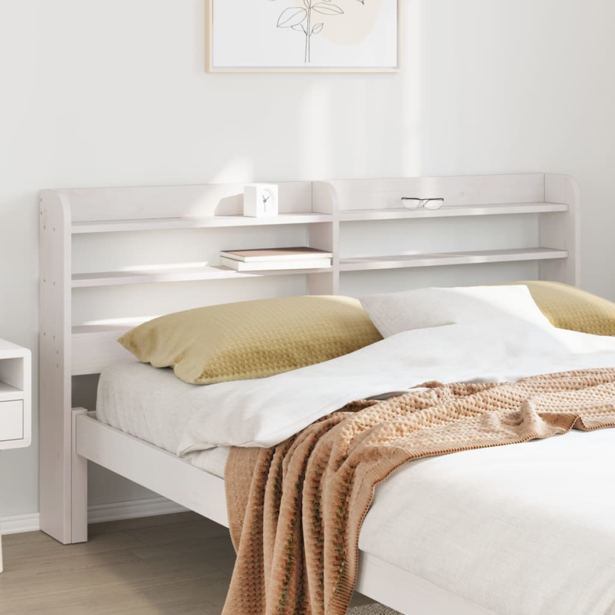 White Vidaxl Headboard With Shelves 120 Cm Solid Wood Pine